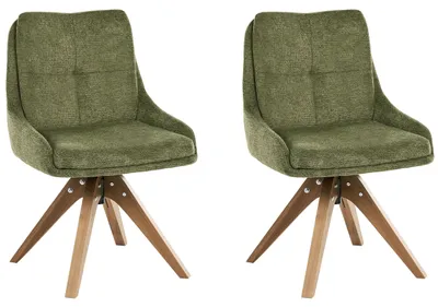 Produktbild von BELIANI Drehbarer Esszimmerstuhl 2er Set Grün Stoff Braune Holzbeine Gepolstert Moderner Stil Drehstühle Polsterstühle Esszimmer