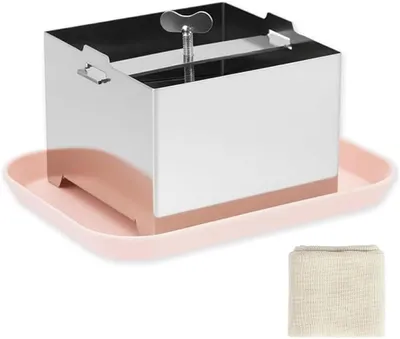 Produktbild von Tofu Presse, 12x12x9 cm Edelstahl Tofu Presse, Praktische Tofus Presses Aus Edelstahl 304, Paneer Maker mit 1 Schale 1 Käsetuch, für Hausgemachten Küchenutensil für Herstellung, DIY Kochen