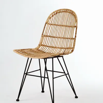 Image de Chaise en rotin Lycce VIVI Chaise en osier Chaise tressée Design moderne Salle à manger Cuisine Bistro Balcon Terrasse