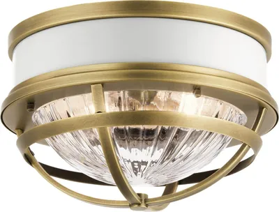 Immagine prodotto di Plafoniera vetro metallo E27 D: 30,5 cm in ottone bianco Plafoniera vintage rotonda a 2 luci
