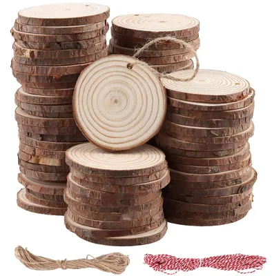 Holzscheiben 80 Stück, 6-7 cm, mit Loch, unbehandelt, DIY