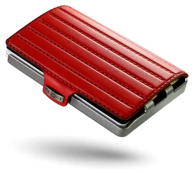 Produktbild von Original Slim Wallet - Leder Geldbörse mit Geldklammer - Mini Wallet für Karten und Geldscheine- Rotes Saddleleder mit silbernem Rahmen