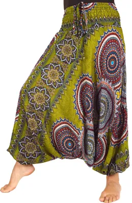 Productafbeelding van Afghaanse broek, overall, jumpsuit, harembroek, plooibroek, wijde broek - limoengroen, dames, viscose, broeken