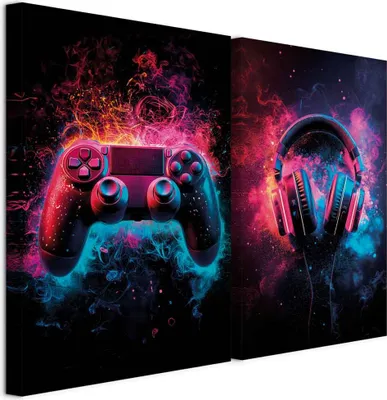 Produktbild von murando - Akustikbild Bilder XL Set Musik und Gaming Kunstdruck auf Leinwandbild 80x60cm 2 Teilig je 40x60cm Collage 2er Kunst Wandpaneele Schalldämmung - Gamer Zimmer Dekoration i-H-10015-b-a