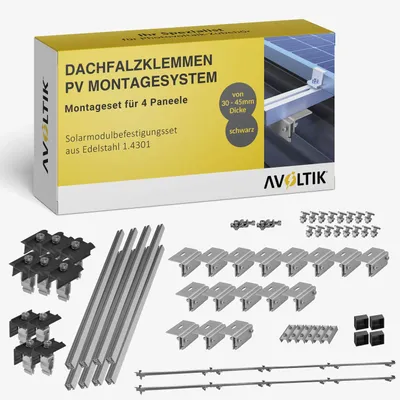 Produktbild von Avoltik Solar Halterung Blechfalzdach Montageset Dach Befestigung für 4 Solarmodule