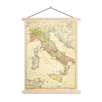 Produktbild von MuchoWow® Textilposter Karte - Italien - Jahrgang 40x53 cm mit holzfarbenen Rahmen - Schlafzimmer