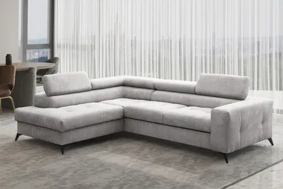 Produktbild von Kaiser Möbel Ecksofa mit schlaffunktion und bettkasten, Sofa L-form, Couch L-form Arcadi Dicker Cord Hellgrau Links