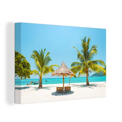 Zdjęcie produktu dla OneMillionCanvasses® - Obraz na płótnie - 150x100 cm, Plaża - Parasol - Palma, dekoracja ścienna na płótnie