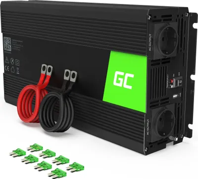 Productafbeelding van Green Cell INV22 omvormer en spanningsregelaar voor auto, 1500 W, zwart