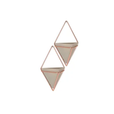 Produktbild von Umbra Wall Display Trigg Wand Vase, 2er Set, Blumentopf, Blumenkasten, Pflanzentopf, Übertopf, Beton / Draht, Grau / Kupfer, 470753-633