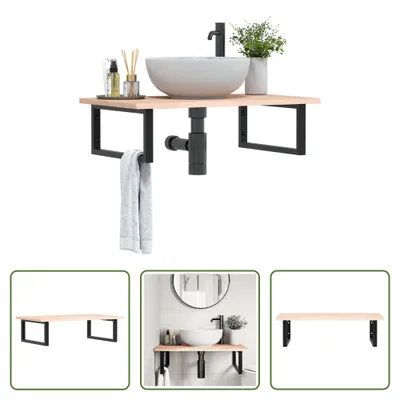 Zdjęcie produktu dla The Living Store Blat umywalkowy ze wspornikiem stalowym i litym drewnem dębowym