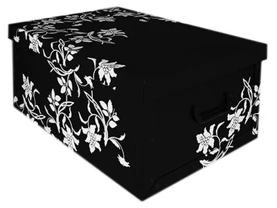 Produktbild von Aufbewahrungsbox - schwarz mit weisen Blumen - 49 l - 53 x 39 x 24 cm