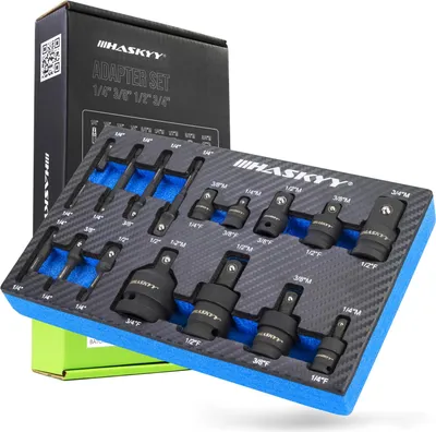 Zdjęcie produktu dla HASKYY 17-częściowy zestaw nasadek i adapterów do klucza udarowego 1/4", 3/8", 1/2" i 3/4"