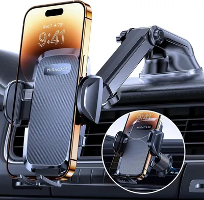 Produktbild von Miracase Handyhalterung Auto Saugnapf Metall-Doppelhaken Lüftung Armaturenbrett Windschutzscheibe iPhone Samsung Galaxy