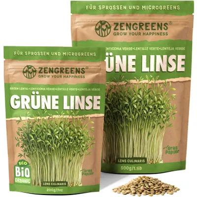 Produktbild von ZenGreens® Bio Grüne Linse Keimsaat 200 g – Sprossensamen & Microgreens