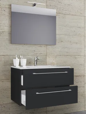 Produktbild von VCM 3-tlg. Waschplatz Waschtisch | Waschbecken Unterschrank Breite 60 cm | Badmöbel Set hängend mit einer Schublade Spiegel | Badinos