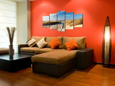 Produktbild von Akustikbild Strand Meer 200x100 cm Bilder Akustikschaum Hochleistungsschallabsorber Schallschutz Leinwand 5 tlg Wandbild Raumakustik Schalldämmung Landschaft 030212-82