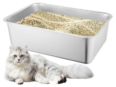 Produktbild von Stilvolle Katzentoilette aus Edelstahl, spritzwassergeschützt und leicht zu reinigen