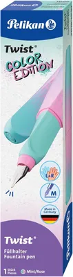 Productafbeelding van Pelikan 300010105 Pelikan Twist® vulpen met kleurblokpatroon, mint/roze, M (medium)