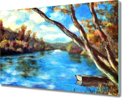 Produktbild von Coloray Hackbrett Küchenbrett Kochplattenabdeckung Schneidebrett Herdabdeckplatte 80x52 cm - Wolken Natur Wald Fluss