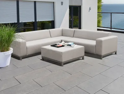 Produktbild von Greemotion Outdoor Loft Lounge Set Dallas bestehend aus: 2 Sofas/1 Ecksofa/1 Hocker - Farbe: Anthrazit; 128519