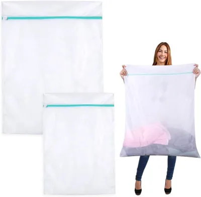 Productafbeelding van Wasnetten 2 stuks, 60 x 80 cm en 90 x 110 cm, polyester, fijne mesh, met rits, voor wasmachine