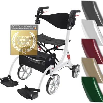 Produktbild von 2 in 1 Rollator-Rollstuhl SPRING VARIO - Leichtgewicht Rollator mit Rollstuhlfunktion & Komfort-Federung - Modell M Polarweiß - Bescomedical