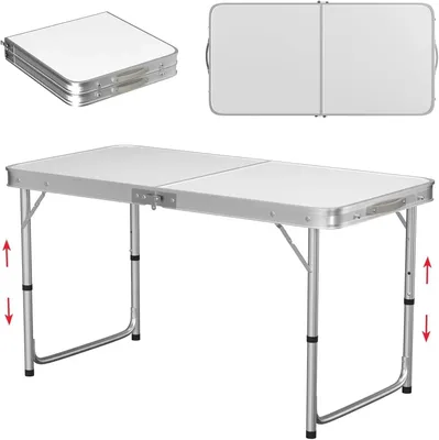 Image de Table pliante rectangulaire - 120 x 60 cm - Hauteur 70/62/55 cm - Légère - Idéale pour le jardin, les pique-niques et le camping
