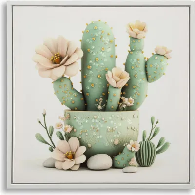 Image de Mauro Ferretti - Tableau sur toile avec cadre « Vase cactus » - Multicolore - 40 x 2,8 x 40 cm