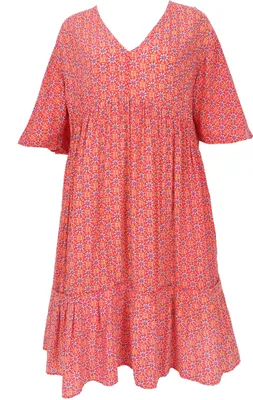 Produktbild von Boho Kurzarm Sommerkleid, Maxikleid, Strandkleid, Plus Size Sommerkleid - Rot, Damen, Viskose, Kleider