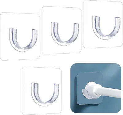 Produktbild von Duschvorhangstange – Set mit 4 Stück – Selbstklebend – Transparente Duschstangehalterung, unsichtbare Wandbefestigung