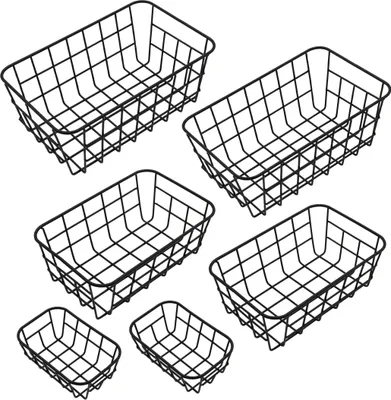 Obrázek produktu pro Sada 6 kovových úložných košů - každý 2x 25x16 / 21x14 / 15x10 cm - dekorativní koš v černé barvě (6 kusů)