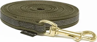Produktbild von Mystique® Gummierte Schleppleine 15mm mit Handschlaufe Messing Karabiner khaki 5m