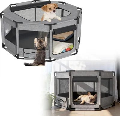 Image de ROSEJANE, enclos pour chiots, 113,5 x 113,5 x 60 cm. Enclos pour chiots en tissu Oxford 600D, parc pliable pour chiens et chats, filet respirant, fermeture éclair et poche latérale, jusqu'à 32 kg, forme octogonale