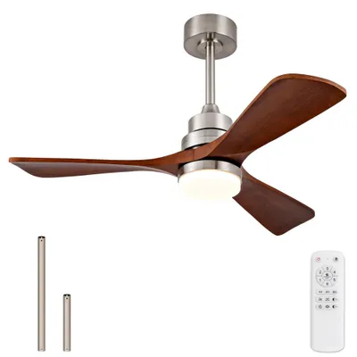 Produktbild von AIORBER Deckenventilator mit Licht und Fernbedienung, 42 Zoll, Massivholz Flügel, leiser DC Motor, 6 Stufen, 3 Farbtemperaturen, Nickel+Dunkelnussbaum