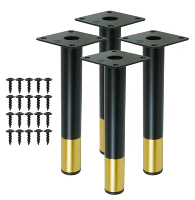 Produktbild von Stahl Möbelbeine rund 17,6 cm, Set mit Schrauben, mattschwarz + gold, 4 Stück