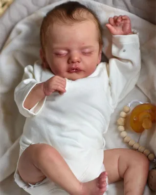 Image de poupée bébé Sam de 45 cm endormie, peau peinte en 3D réaliste avec veines visibles, plusieurs couches, poupée d'art de collection