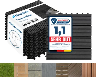 Produktbild von WPC Klickfliesen Terrassenfliesen Royal Anthrazit 30x30 cm 11 Stück (1 m²)