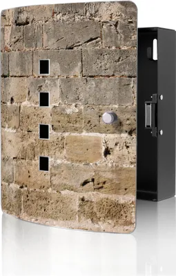 Produktbild von banjado Design Schlüsselkasten aus Edelstahl für 10 Schlüssel, Schlüsselschrank 24 x 21,5 x 7cm groß mit Magnetverschluss, Steinwand Antik [BWSK 10043]