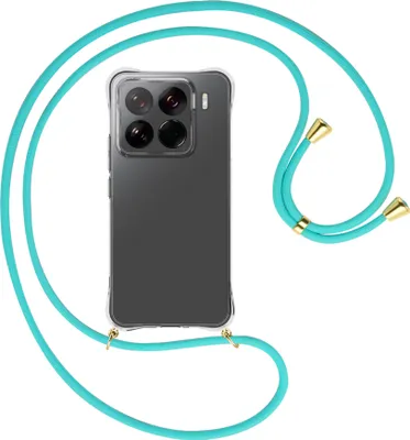 Produktbild von Handykette Backcover-Schutzhülle mit Band (Metall goldfarben) für Xiaomi 15 Pro 5G - türkis