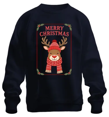 Produktbild von MERRY CHRISTMAS Weihnachtsrentier rote Nase Schal Norweger Sweatshirt Pullover, Navy, XL