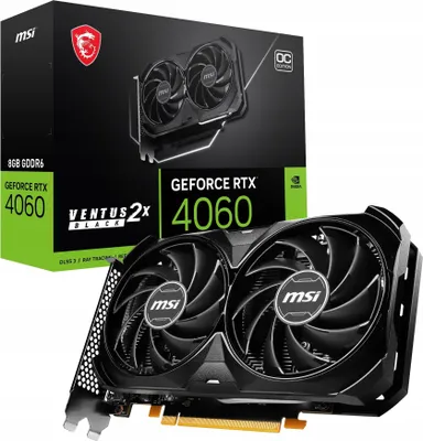 Zdjęcie produktu dla MSI VENTUS GEFORCE RTX 4060 2X BLACK 8G OC, GeForce RTX 4060, 8 GB, GDDR6, 128 bit, 7680 x 4320 px, PCI Express 4.0