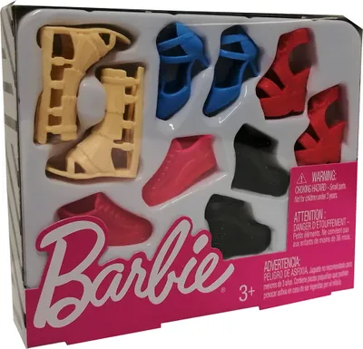 Zdjęcie produktu dla Mattel FCR93 Zestaw butów dla lalki Barbie, 5 sztuk, beżowy/niebieski/czerwony/czarny/różowy, akcesoria dla lalek