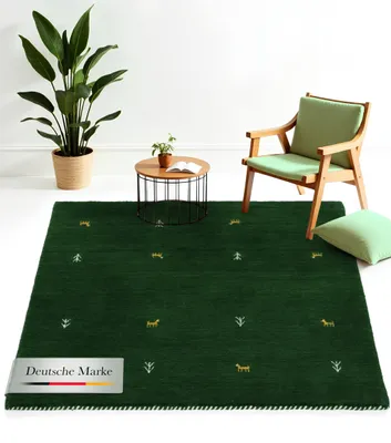 Image de carpetfine Tapis de laine Gabbeh Uni Vert 60x60 cm | Tapis moderne pour le salon et la chambre à coucher