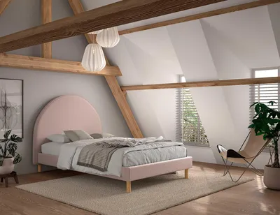 Produktbild von VIPACK - Polsterbett MOON mit Liegefläche 140 x 200 cm, inkl Lattenrost, Bezug trendiger Boucle Stoff in Rosa