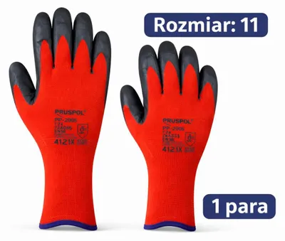 Produktbild von PRUSPOL Arbeitshandschuhe mit roter Latexbeschichtung, extra griffig, Größe XXL – robust und komfortabel für schwere Arbeiten