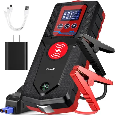 Produktbild von CkeyiN Auto Starthilfegerät 3000 A Starthilfe Powerbank 2000 mAh (12 V), bis zu 8 L Benzin/7 L Diesel 5 Modi 4-IN-1-Funktion mit LED-Licht
