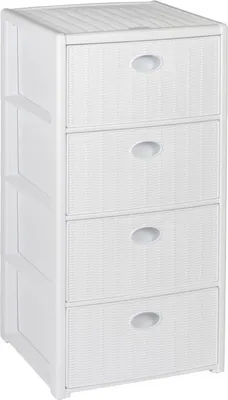 Produktbild von Kreher XL Rollbarer Schubladentower mit 4 Schüben im Rattan Design in Weiß