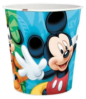 Imagen del producto de Cesta de basura para niños, fabricada en plástico, con un diámetro de 21 cm y decorada con personajes de películas infantiles populares