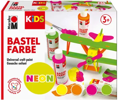 Produktbild von Marabu KiDS Bastelfarbe NEON 4er-Set 4 x 80 ml auf Wasserbasis
